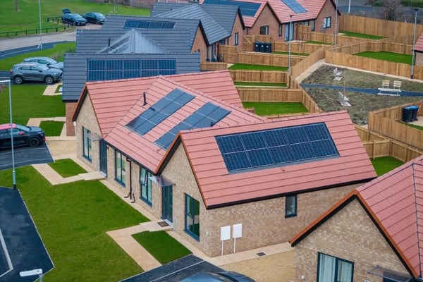 Esh - Kedward Avenue - row of new affordable homes fitted with solar panelled roofs