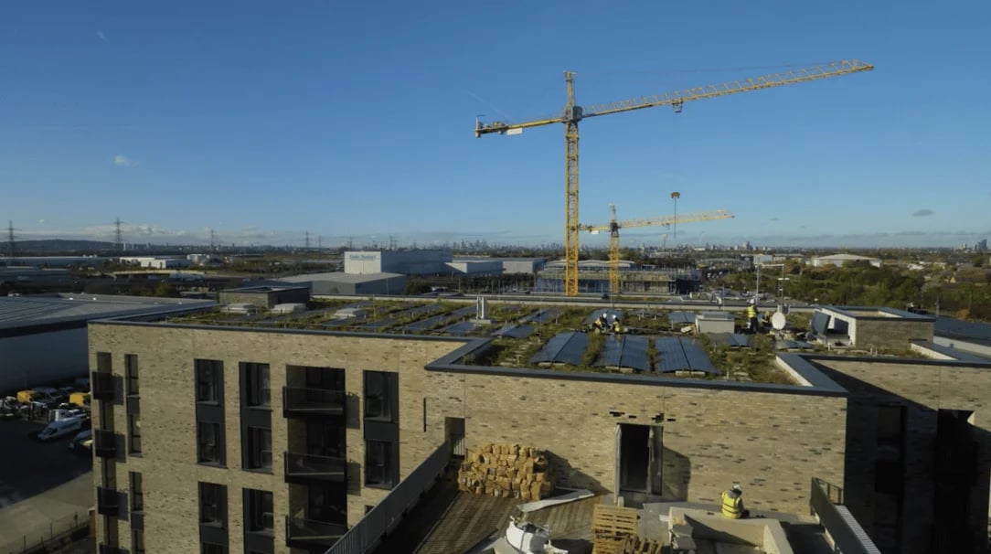 Wide shot of Inland Homes Merrilands with Crane