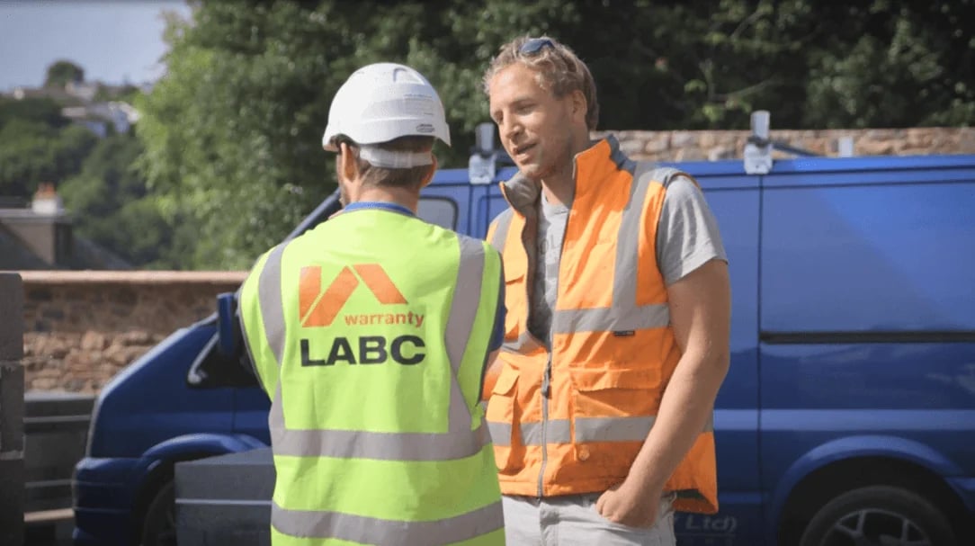Jack-self-builder talking to LABC Warranty surveyor