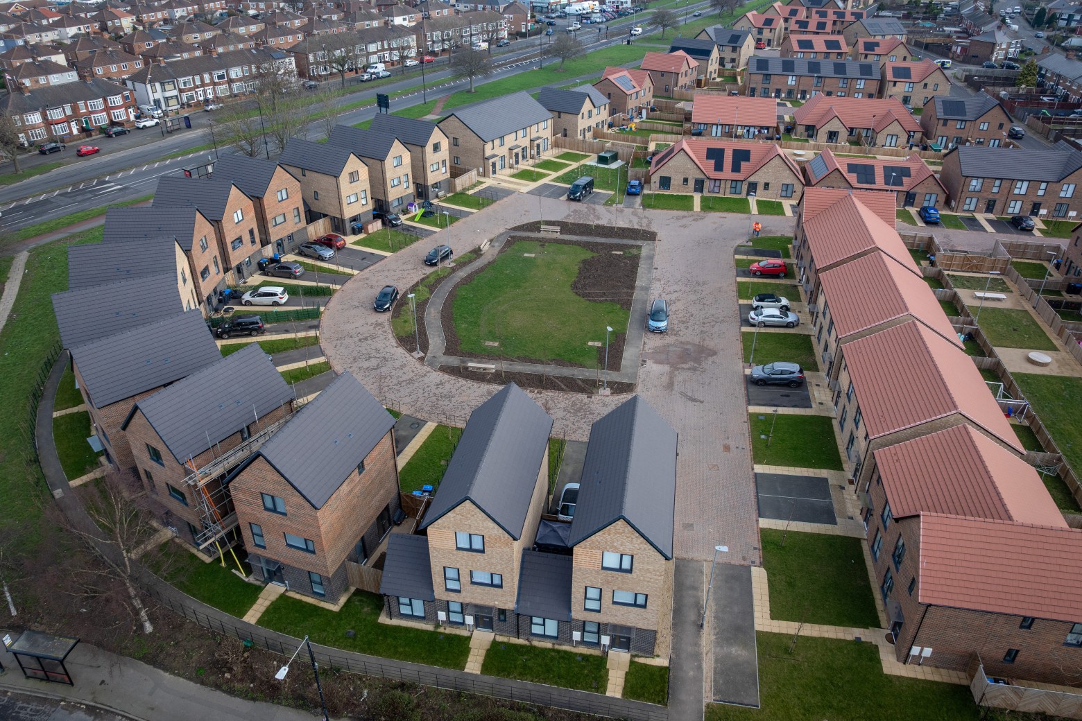 Closer aerial view of of Esh Construction development, Kedward Avenue